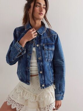 Free People We the Free High Dive Jade Denim Jacket Size Large